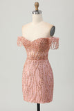 Dusty Rose Bodycon Off The Shoulder Corset Vestido Curto Homecoming com Missangas