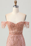 Dusty Rose Bodycon Off The Shoulder Corset Vestido Curto Homecoming com Missangas