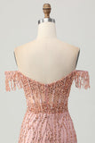 Dusty Rose Bodycon Off The Shoulder Corset Vestido Curto Homecoming com Missangas