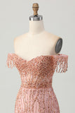Dusty Rose Bodycon Off The Shoulder Corset Vestido Curto Homecoming com Missangas