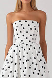 Vestido Verão Sem Alças Midi Ponto Preto Branco Linha-A