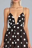 Vestido Verão Café Branco Dot Midi Alças Finas Chiffon