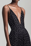 Vestido Verão Decote em V Ponto Branco Preto Midi Linha-A