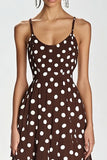 Vestido Verão Alças Finas Linha-A Longo Chiffon Café Branco Dot