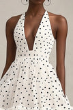 Vestido Verão Decote em V Linha-A Midi Chiffon Ponto Preto Branco