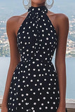 Vestido Verão Pescoço Alto Longo Linha-A Ponto Branco Preto