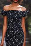 Vestido Verão Sereia Fora O Ombro Longo Ponto Branco Preto