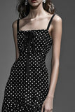 Vestido Verão Pescoço Quadrado Midi Chiffon Ponto Branco Preto
