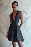 Vestido Verão Decote em V Curto/Mini Ponto Branco Preto Sem Mangas