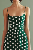 Vestido Verão Alças Finas Linha-A Midi Ponto Branco Verde