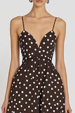 Vestido Verão Linha-A Alças Finas Longo Chiffon Café Branco Dot