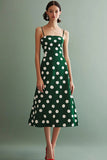 Vestido Verão Linha-A Midi Alças Finas Ponto Branco Verde