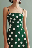 Vestido Verão Linha-A Midi Alças Finas Ponto Branco Verde