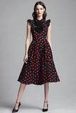 Vestido Verão Linha-A Midi Ponto Vermelho Preto