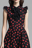 Vestido Verão Linha-A Midi Ponto Vermelho Preto