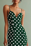 Vestido Verão Ponto Branco Verde Alças Finas Midi Bodycon