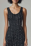 Preto Branco Pescoço Redondo Midi Vestido Verão