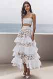 Marfim Direto Renda Midi Vestido de noivado com Babados