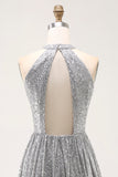 Sparkly A-Line Cut out Short Open Back Vestido de Coquetel Prateado