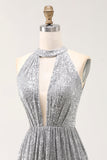 Sparkly A-Line Cut out Short Open Back Vestido de Coquetel Prateado