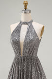 Vestido Curto Prateado Brilhante para Cocktail com Lantejoulas