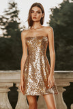 Vestido de cocktail curto sem alças A-Line Gold
