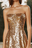 Vestido de cocktail curto sem alças A-Line Gold