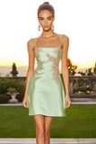 Vestido de cocktail curto A-Line Sage Green com apliques