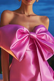 Bodycon Vestido de cocktail curto Fuchsia com arco
