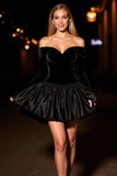 Vestido de cocktail preto Off the Shoulder A-Line
