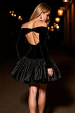 Vestido de cocktail preto Off the Shoulder A-Line