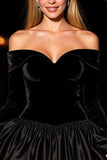 Vestido de cocktail preto Off the Shoulder A-Line