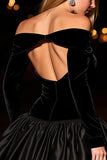 Vestido de cocktail preto Off the Shoulder A-Line