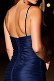 Esparguete Marinho Correias Ruched Bodycon Cocktail Dress