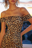 Kahki Leopard fora do ombro bodycon vestido de cocktail