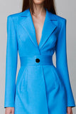 Vestido azul de mangas compridas Notched Lapela Blazer Curto
