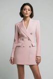 Lápis Rosa Peito Duplo Pico Lapela Blazer Vestido