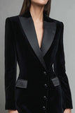 Veludo Lápis Preto Pico Lapela Vestido Blazer Curto