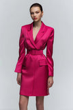 Fuchsia Cetim Notched Lapela Bodycon Vestido de Trabalho