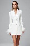 Penas Marfim Cetim Pico Lapela Bodycon Work Dress