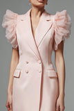 Ruffled Pink A Line Peak Lapel Vestido de Trabalho