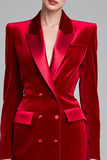 Red Velvet Bodycon Pico Lapela Midi Vestido de Trabalho
