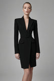 Preto Cetim Pico Lapela Bodycon Vestido de Trabalho