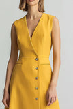 Amarelo A Linha V Pescoço Vestido de Trabalho