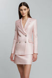 Pink cetim bodycon entalhe lapela vestido curto de trabalho