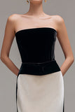 Vestido formal da bainha de champanhe preto sem alças