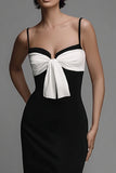 Bowknot Espaghetti Correias Preto Vestido Formal com Fenda