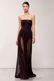 Café Strapless Bainha Vestido de Noite Longo