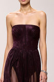 Café Strapless Bainha Vestido de Noite Longo