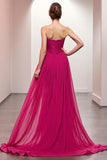 Vestido de noite rosa Ruched Strapless com fenda